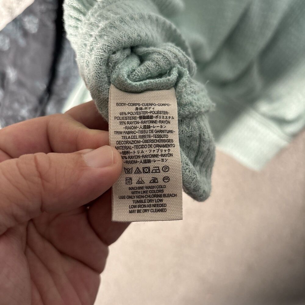 Free People Size M Casual Clash Top Thermal Knit Mutli Media Lace Seafoam Mint - Picture 13 of 13